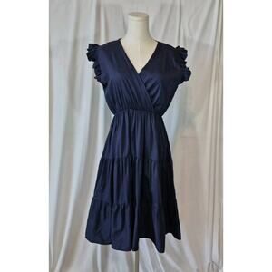 Sofia Made in Italy Navy Sleeveless Tiered Cotton Midi Dress S M